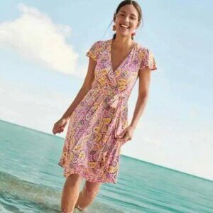 Boden Pick and Yellow Jersey Wrap Dress Size 6